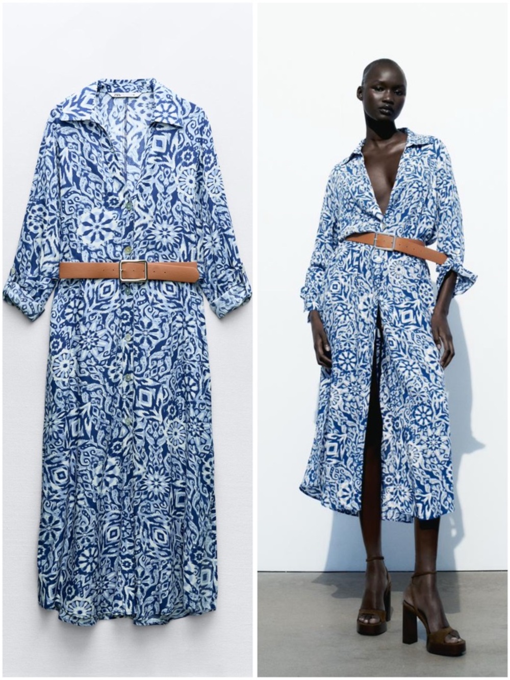 ZARA PRINTED MIDI SHIRT DRESS WITH BELT
BLUE / WHITE